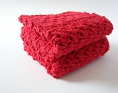 Crochet Washcloths Scarlet Red Eco Friendly Cotton Face Scrubbies Set of 2 - MADE TO ORDER, Bathroom Home
