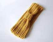 Sungold Turban, Crochet Gold Headband, Mustard Earwarmer, Yellow Bow Headwrap, MADE TO ORDER, Teen Fashion