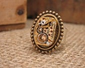 Steampunk Ring - Lux Quality Girard-Perregaux Brand Gold Square Watch Movement Adjustable Ring with Amber Swarovski Crystals