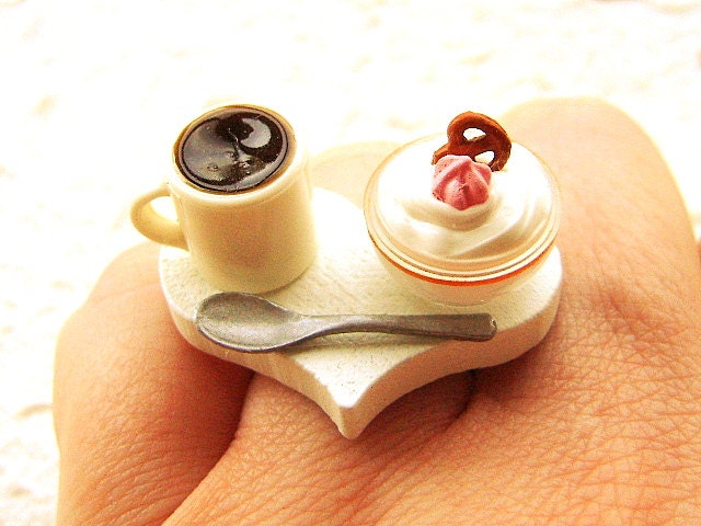 Food Ring  Coffee Ice Cream  Miniature Food Jewelry