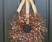 4th of July Celebrations,Burlap Bow,Twig Wreaths,Berry Wreaths,Door Wreaths,Patriotic Wreath,Memorial Day Wreath,July 4th,Red White and Blue