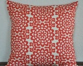 Decorative Pillow Cover Amy Butler Red and Creamy White 18x18 Reversible cushion Cover Invisible Zipper