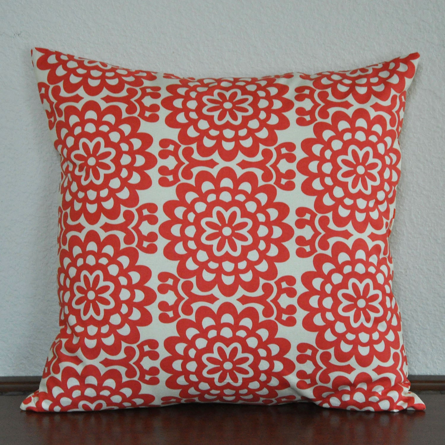 Decorative Pillow Cover Amy Butler Red and Creamy White 18x18 Reversible cushion Cover Invisible Zipper