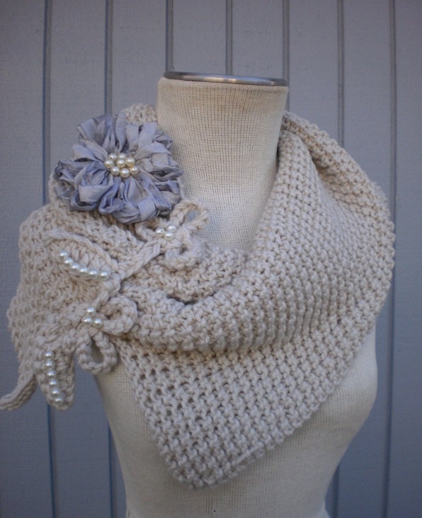 knit scarf, off white scarf unique desing neckwarmer ready to ship