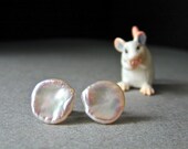 Pearl Earrings, Keshi Pearls, Lustrous, Gold Posts, Studs, 15mm