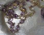 Amethyst and Citirne Gemstone Necklace Extra Long 14k Gold Filled Wire Wrapped