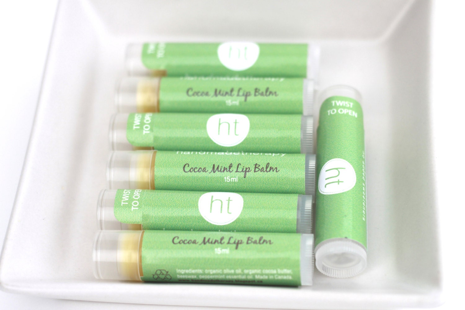Cocoa Mint All Natural Lip Balm. Organic Lip Chap. One Tube. Local Beeswax.