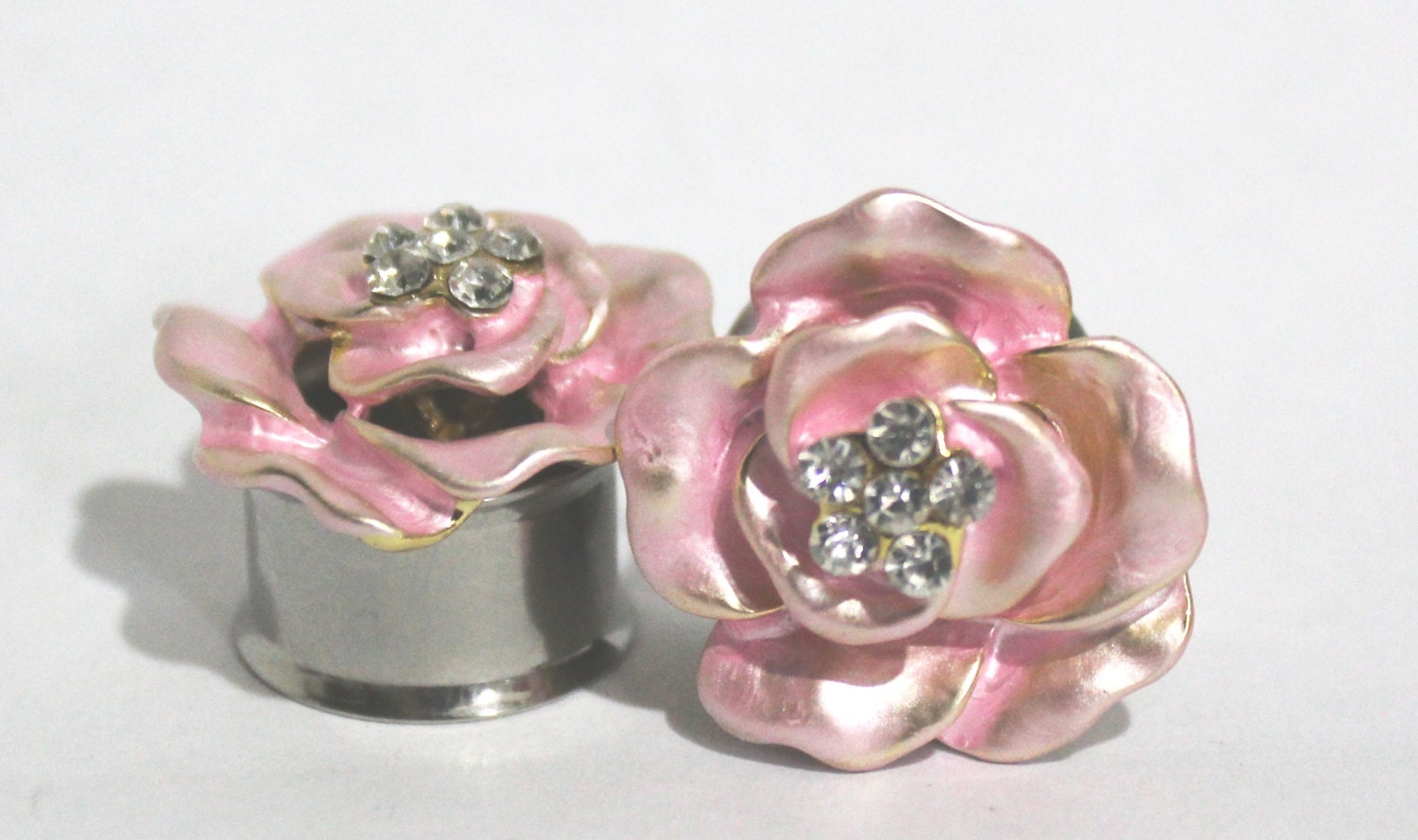 Baby Pink Rose Crystal Plugs 7/16" 1/2" 9/16" 5/8" 3/4" 11mm 13mm 14mm 16mm 19mm