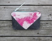 pink denim & putty waxed canvas hand dyed bleached pink utility pouch make up case zippered purse
