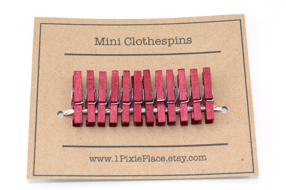 Mini Clothespins - Set of 12 - Brick Red