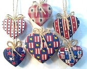 Americana Heart Ornaments - Patriotic July 4th Home Decor - Set of 6 - Reversible -- N0.2