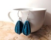 Carved Turquoise Dangle Earrings with Black Detailing : vintage inspired - Summer SALE 20% off