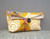 Mustard Clutch, Ivory Pink Green Plum Floral, Spring Wedding Bridal Clutch, Lemon Zest, Bridesmaid Gift, Bridesmaid Clutch, Makeup Bag
