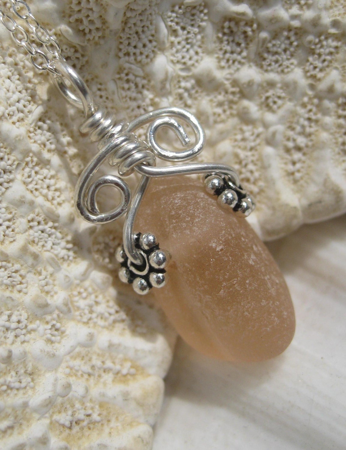 Sea Glass Necklace -Simply Sweet Swirls on Seaglass - Rare Pink Sea Glass Pendant Jewelry