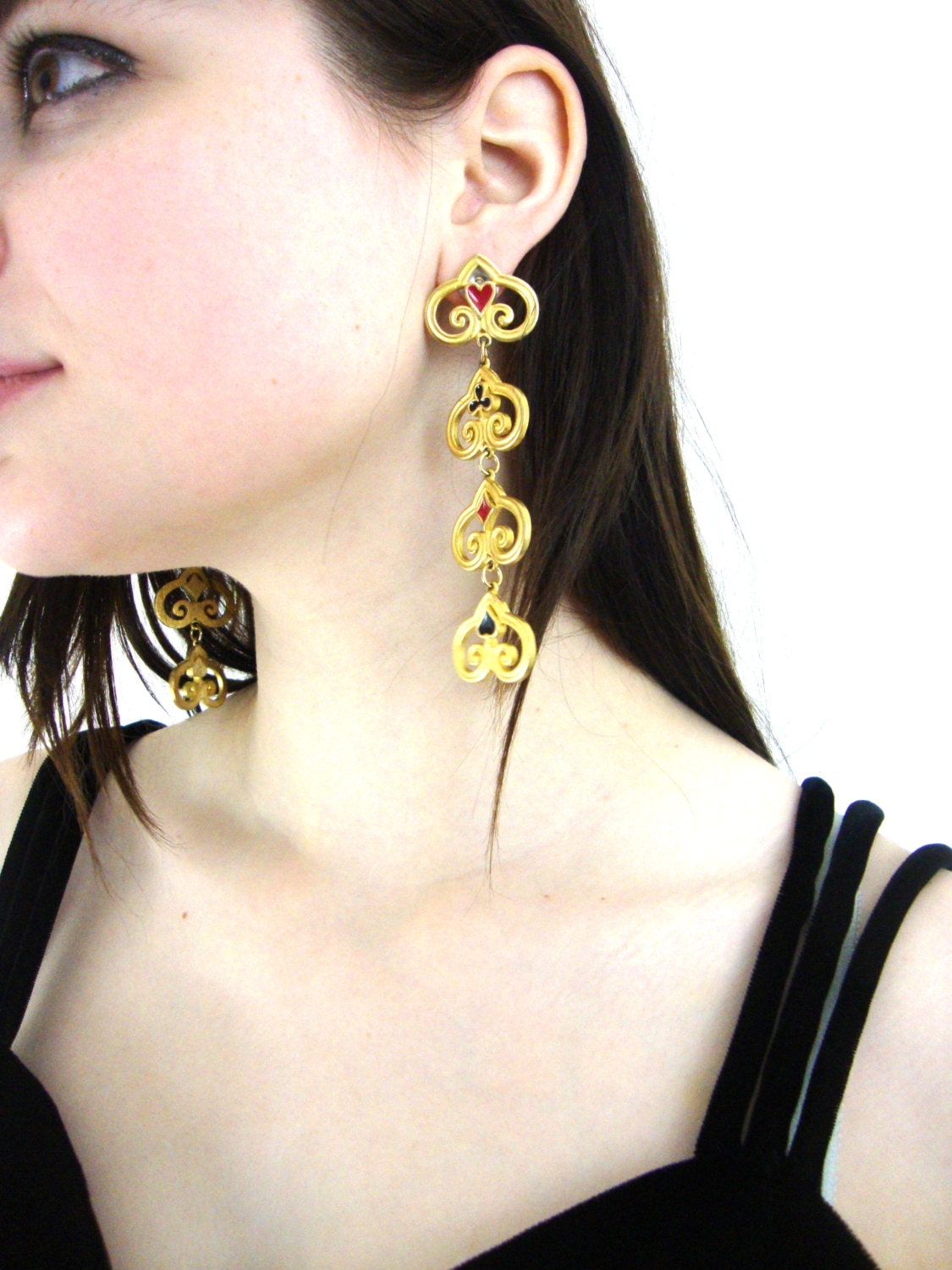 90s shoulder duster earrings / poker theme