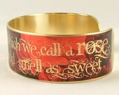 Romantic Jewelry - Romeo and Juliet - A Rose By Any Other Name Quote - Shakespeare SLIM Brass Cuff Bracelet