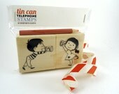 Tin Can Telephone Wooden Rubber Stamp Set - for scrapbooking, card making, personalization