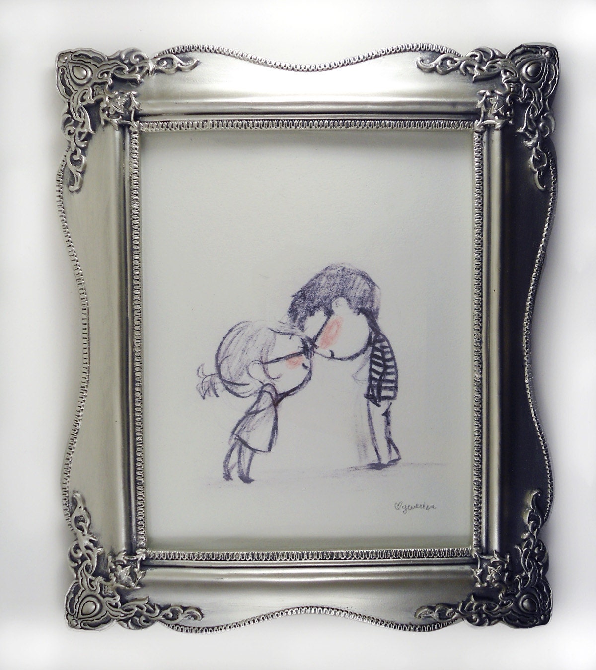 Clink illustration print - rosy pink cheeks nerds kissing - perfect gift for your love, a wedding, valentine, or anniversary