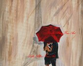 Eiffel Tower Paris LOVE Couple In Love Couple Painting Kissing Romantic Raining  Gift  Loving  "IM YOURS" Leslie Allen Fine Art