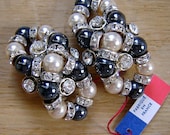 BEAUTIFUL 1960s faux pearl and rhinestone earrings clip on earrings NOS - charity for animals