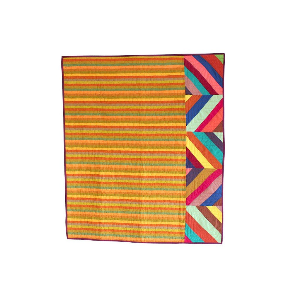 Modern Patchwork Baby Quilt, Crib Quilt, or Kids Quilt - Slanting Stripes