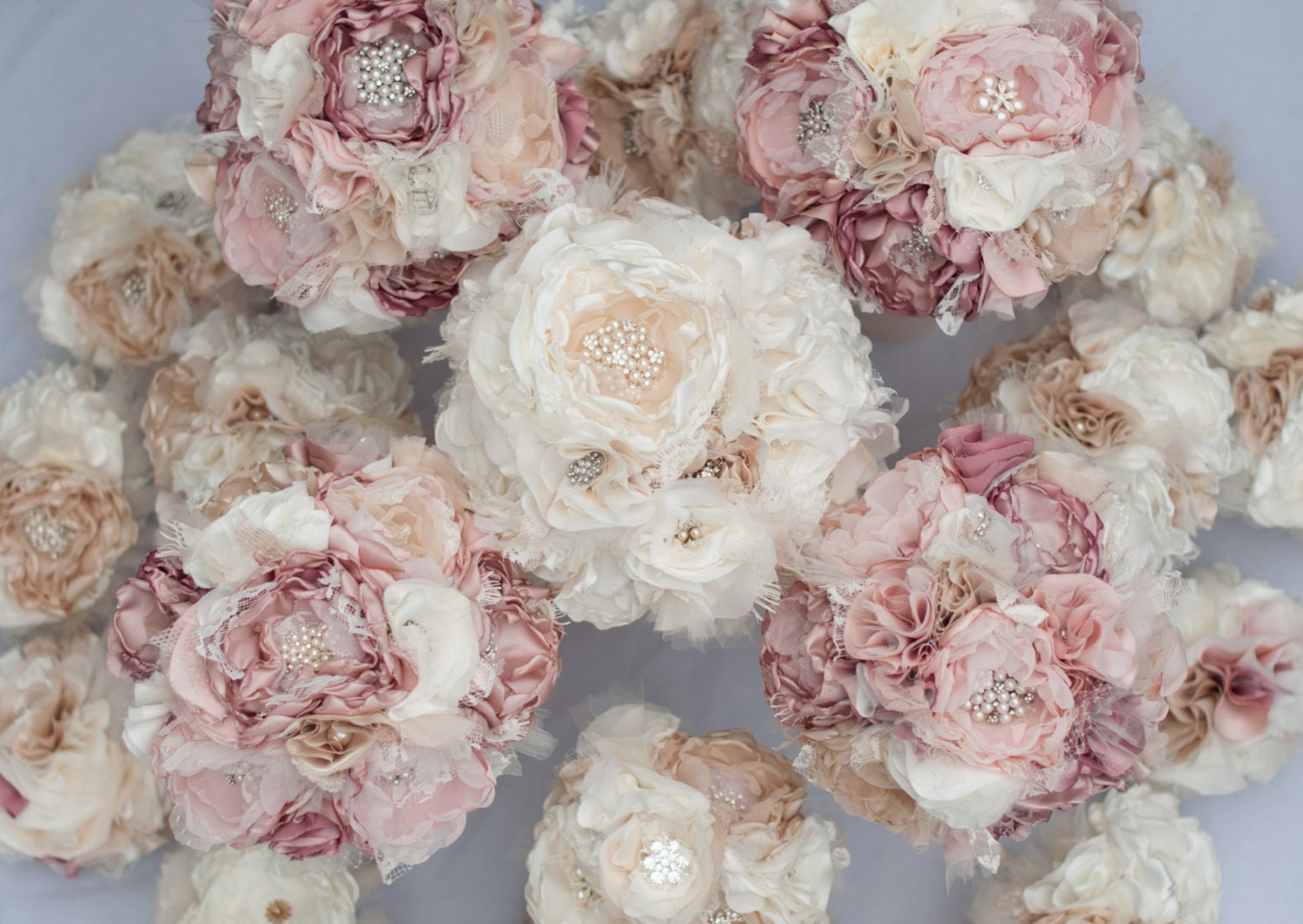 Fabric  Bouquet, Custom Wedding Bouquet, with vintage rhinestone and pearl brooches, choose your colors, dusty pink, champagne, ivory