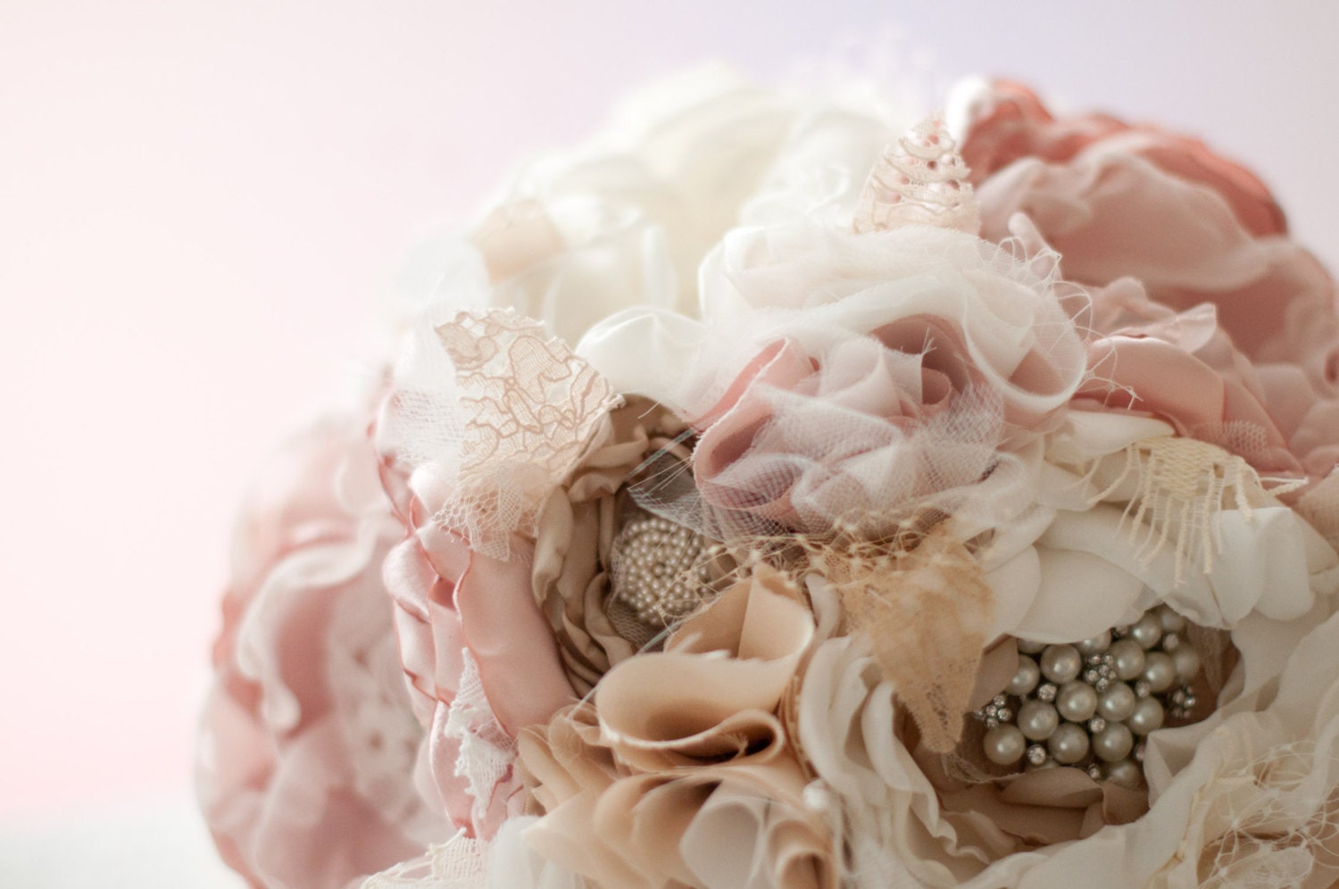READY TO SHIP Fabric Flower Custom Wedding Bouquet, with rhinestone and pearl brooches, choose your colors
