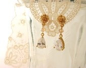 Gold flower and rhinestone drop earrings, bridal wedding formal dangle teardrop sparkle