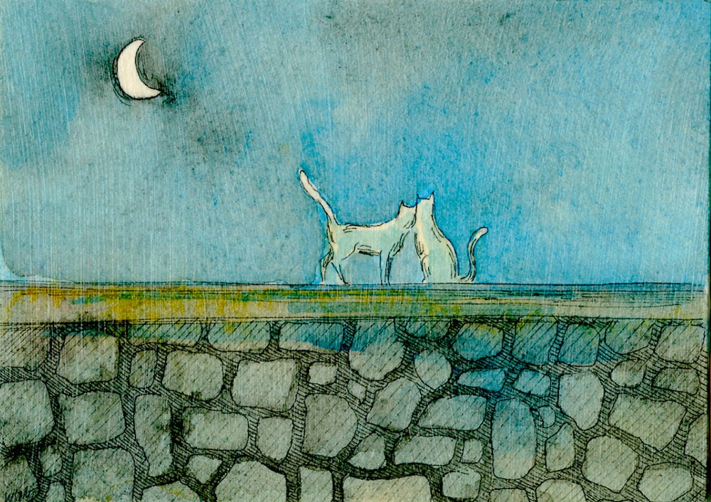 Original ACEO Painting -- Romantic night