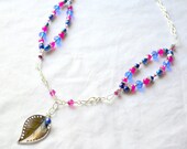 First leaf of Spring necklace with Swarovski crystals, silver chain, candy jade, and freshwater pearls.