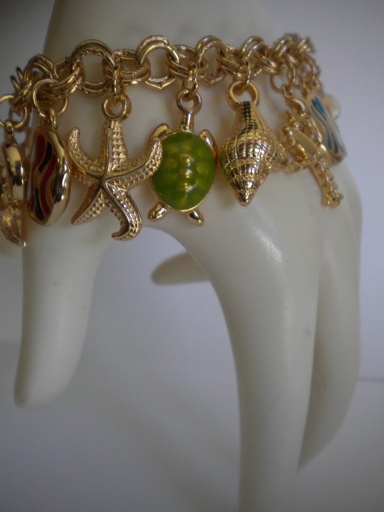 Sea Life Animals Ocean Beach Turtle Fish Sea Shells Starfish Lobster Adjustable Charm Bracelet