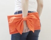MAY Sale - Orange Canvas Women Clutch Bag, Wristlet, Mini iPad Sleeve, Mini iPad Case, Handbag - BOW