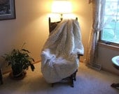 Afghan Crochet in Popcorn Squares in Soft White Free Shipping USA