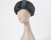 1960's Black Silk Satin Turban / Emme Designer Hat / Bonwit Teller New York