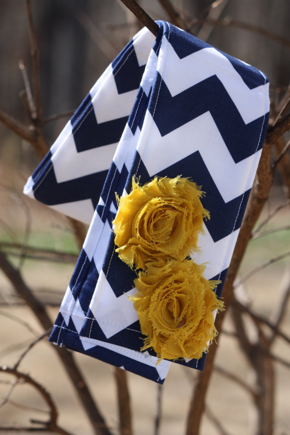 DSLR Camera Strap Cover- lens cap pocket and padding included- Shabby Chic Navy Chevron Floral