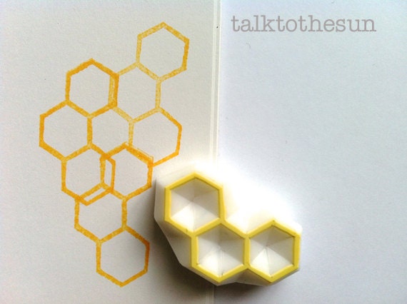 beehive hand carved rubber stamp - geometric rubber stamp - hand carved stamp - honey comb rubber stamp