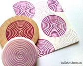circle rubber stamp. hand carved stamp. hand carved rubber stamp. mounted.