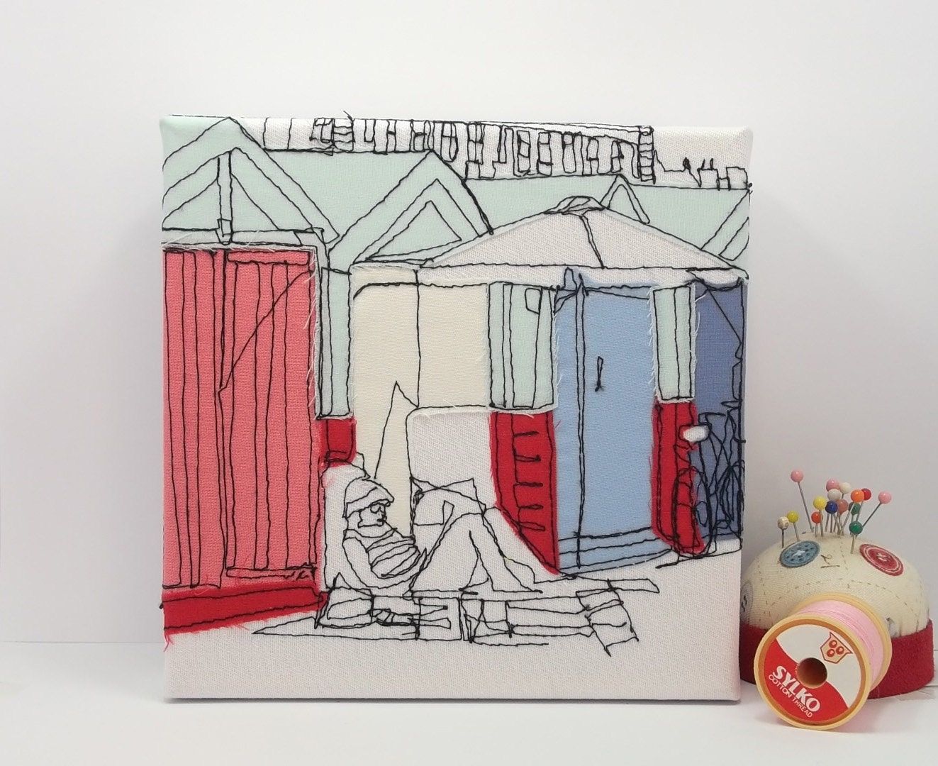 Bathing Beach Huts - Embroidery - Art Canvas