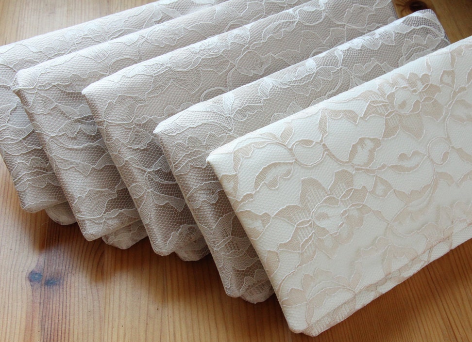5 Bridesmaid Clutches - Champagne and Ivory Bridal Set - Wedding Clutch Purse - Bridesmaid Gift Idea