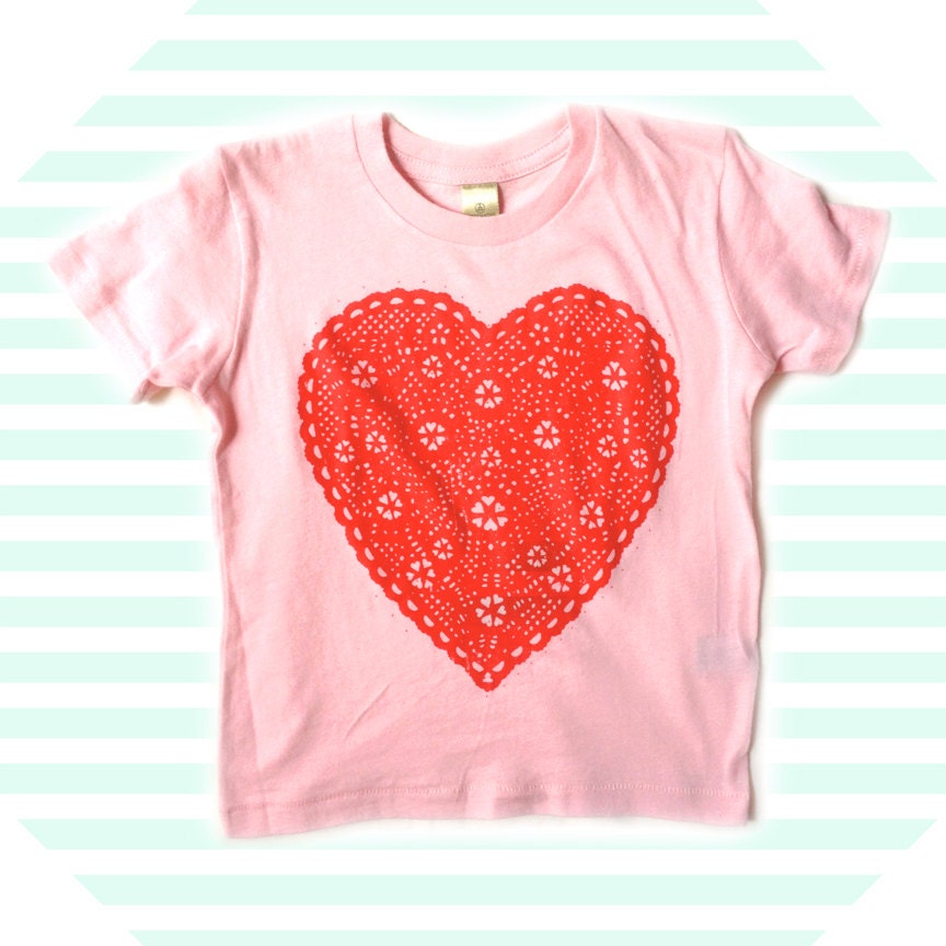 Kid's Tee Shirt, Pink Frilly Heart, Screenprinted, Organic Cotton
