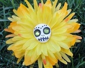 Small Yellow Sugar Skull Combination Hair Clip and Pin