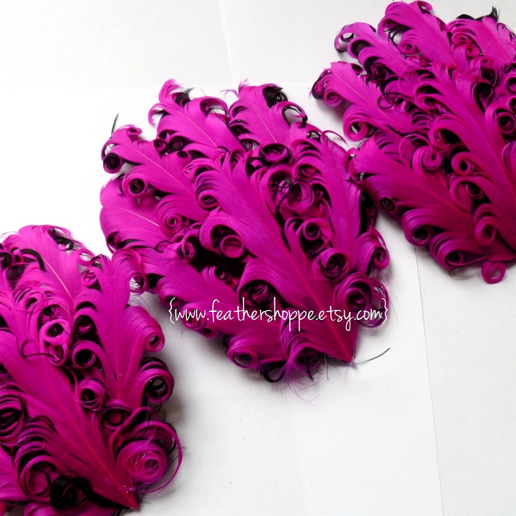 CLEARANCE - Imperfect Pink on Black Nagorie Curled Goose Feather Pads - curlz line
