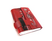Red Leather Journal - Black and Red Leather Notebook, Red Journal, Sketchbook, Blank Diary