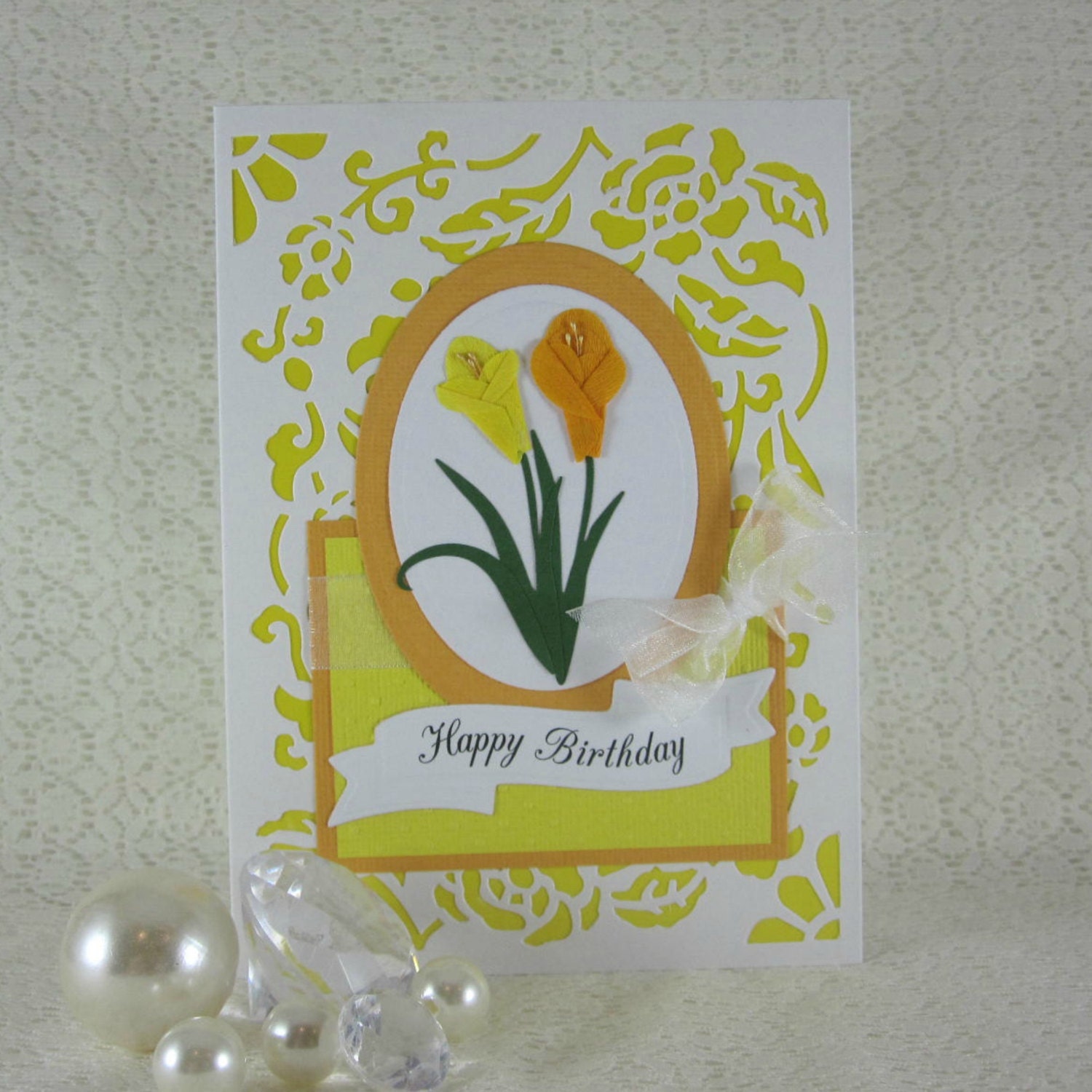 Birthday card, Happy Birthday card, feminine birthday, orange and yellow, for female, women, woman