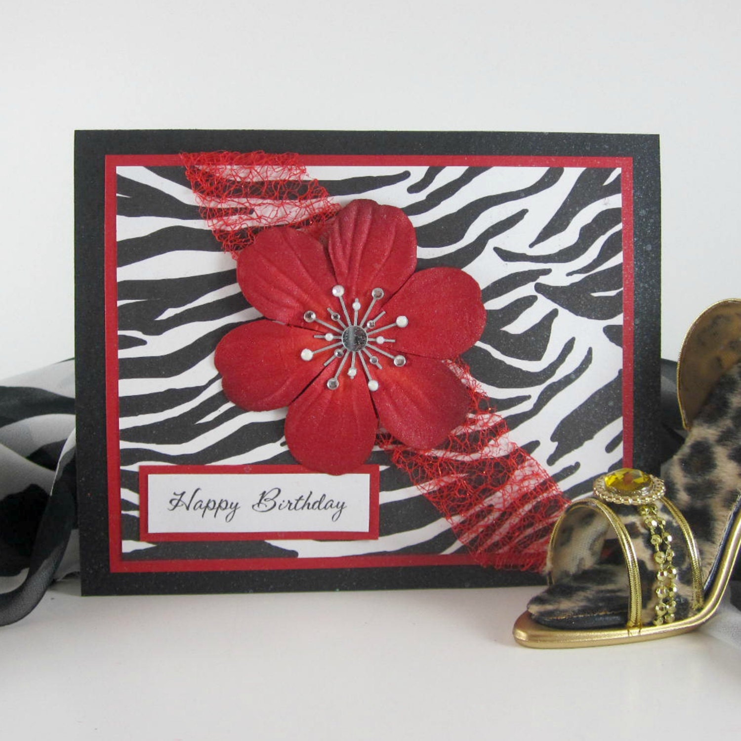 Chic birthday card, zebra print card for female, women, woman, girls, personalized birthday card