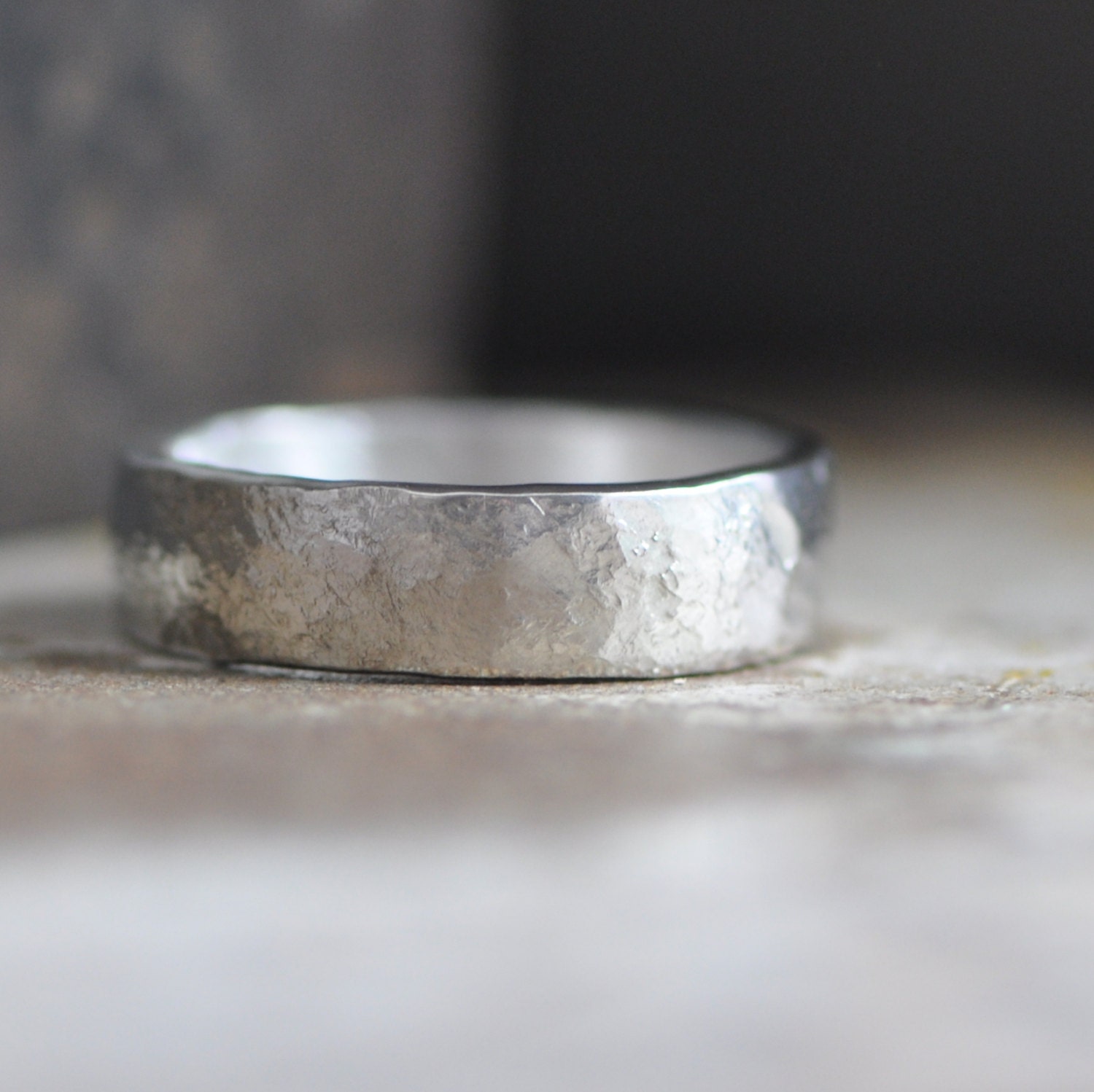 hammered men's silver ring band oxidized  or polished sterling silver,  made to order in your size and choice of finish