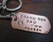 Fathers Day  Dog Tag Key Chain or Dog Tag Ball Chain Necklace  - BRAND NEW DAD  with Baby Feet, Birth Date, and Baby's Name New