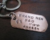 Brand New Dad Dog Tag Key Chain or  Dog Tag Necklace with Ball Chain includes New Baby Name and Birth Date New Grandpa Fathers Day Special