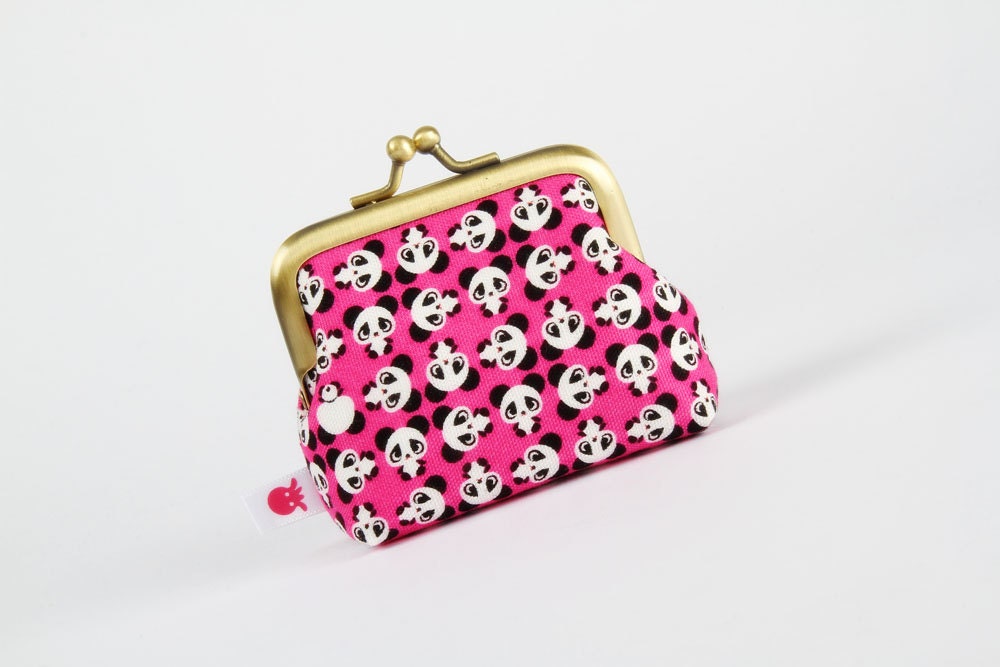 Deep mum - Chibi pandas on pink - metal frame purse
