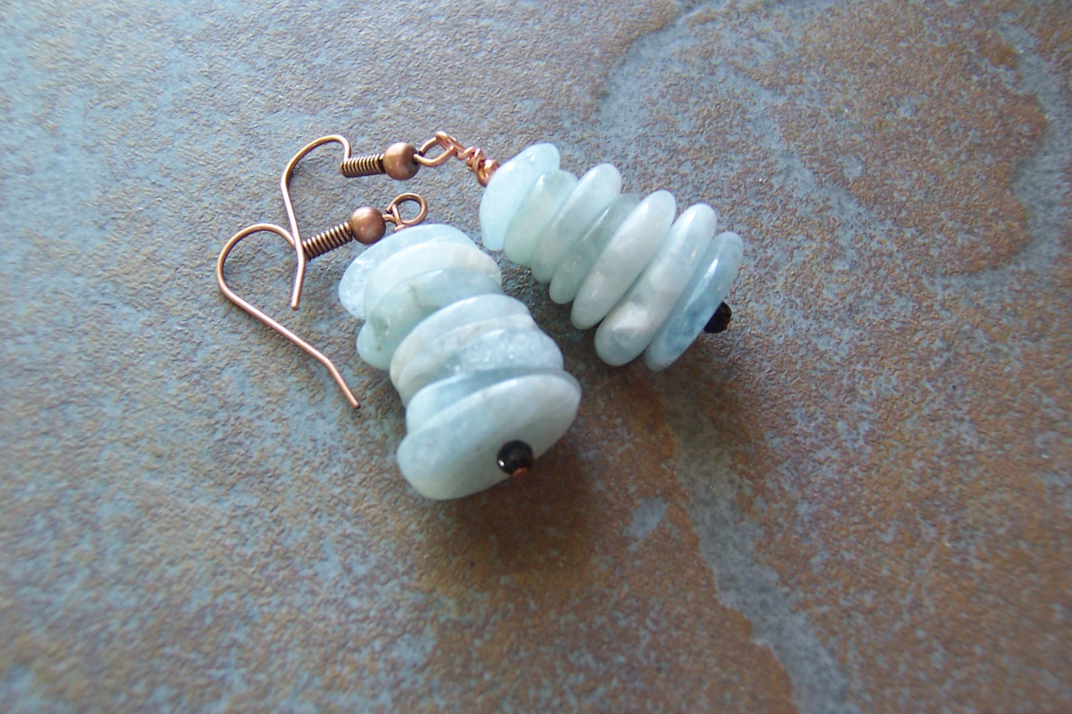 Aquamarine Stacked Disc Earrings with Copper